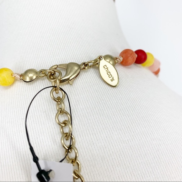 Chico’s Kira Warm Multi Bead Necklace Gold Charm Boho Statement Long Layering - Picture 7 of 7